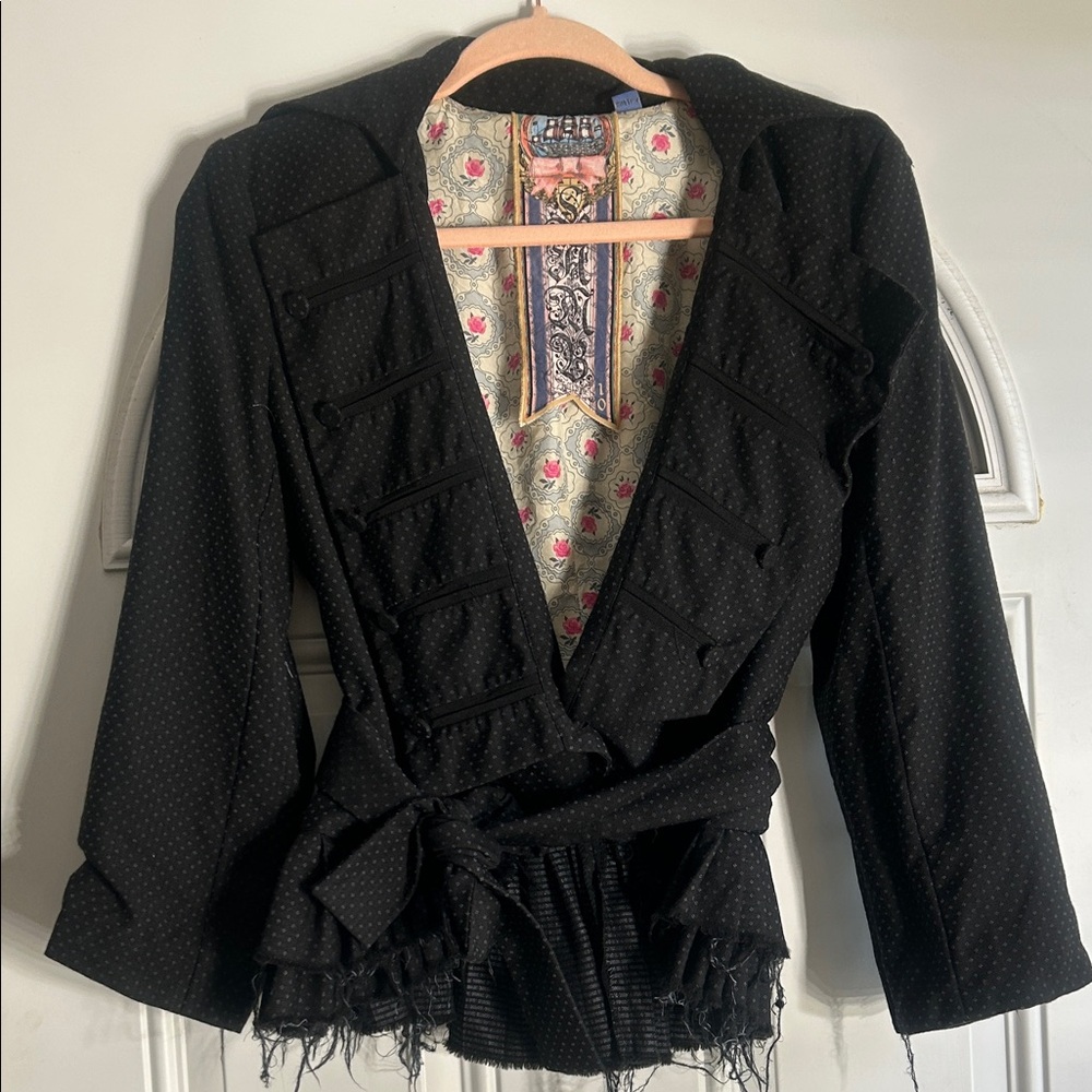 L.A.M.B. Black Textured Blazer with Belt